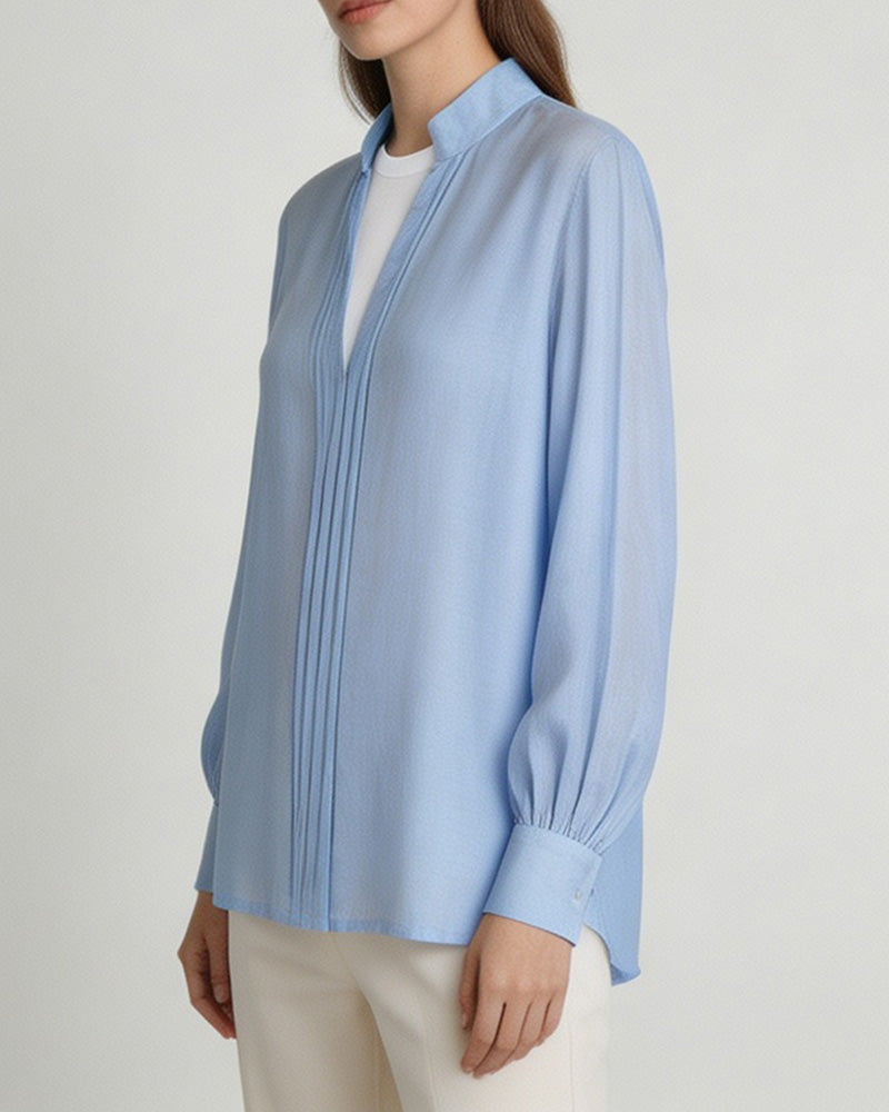 Mandarin Pullover Blouse with Lantern Puff Sleeves Suitpure