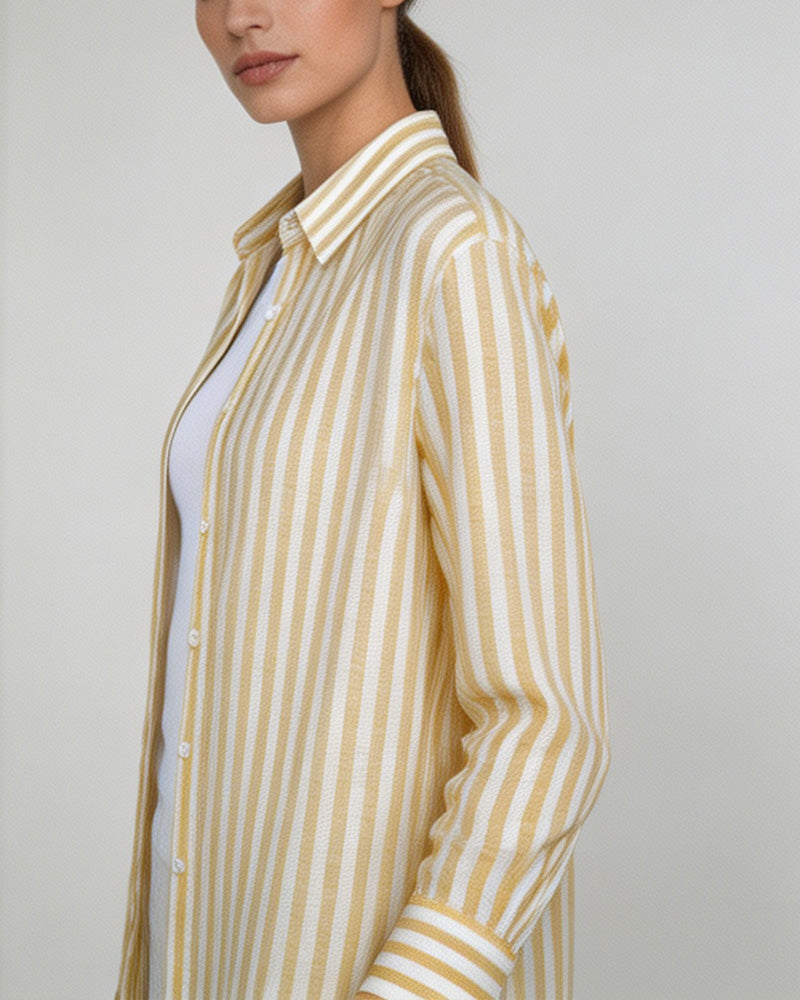 Yellow Stripe Linen Shirt Suitpure