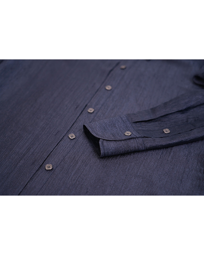 Navy Blouse with Self-Tie Ribbon Detail