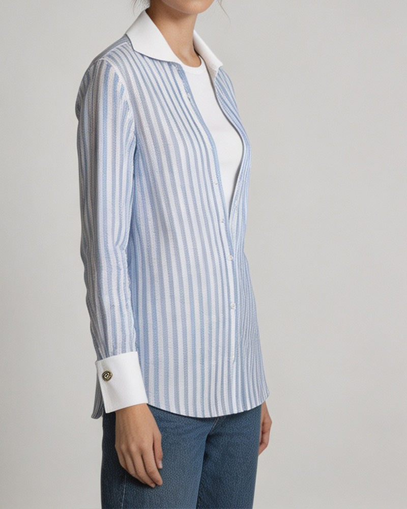 Blue White Stripe Breeze Linen Shirt Suitpure