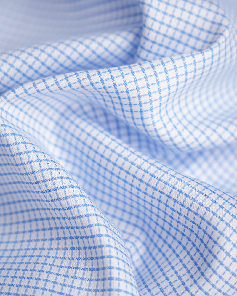 Women's Mandarin Collar Popover Shirt | 60% Cotton 20% Tencel 20% Bamboo Fiber Light Blue Micro Check Blouse