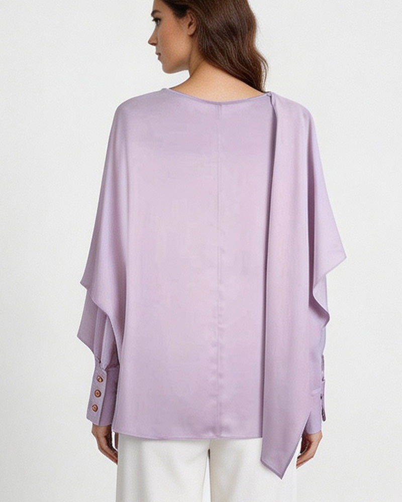 Off-Shoulder Asymmetrical Cape Blouse | Romantic Flowing Suitpure