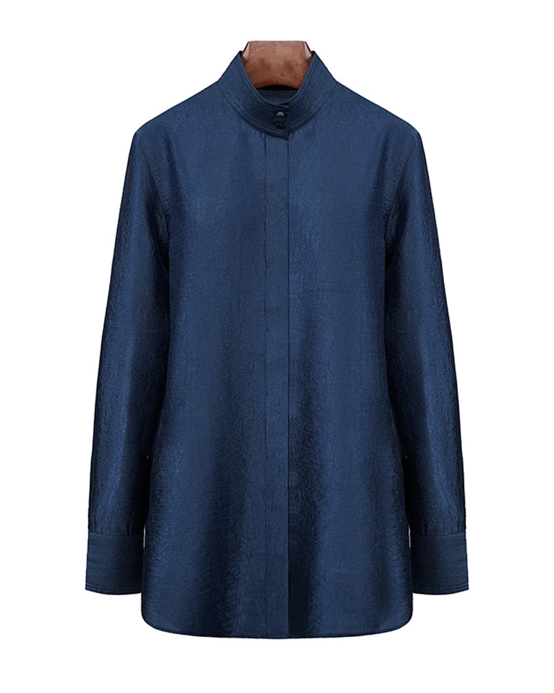 Pleated Cooling Blouse in Deep Sea Blue Suitpure