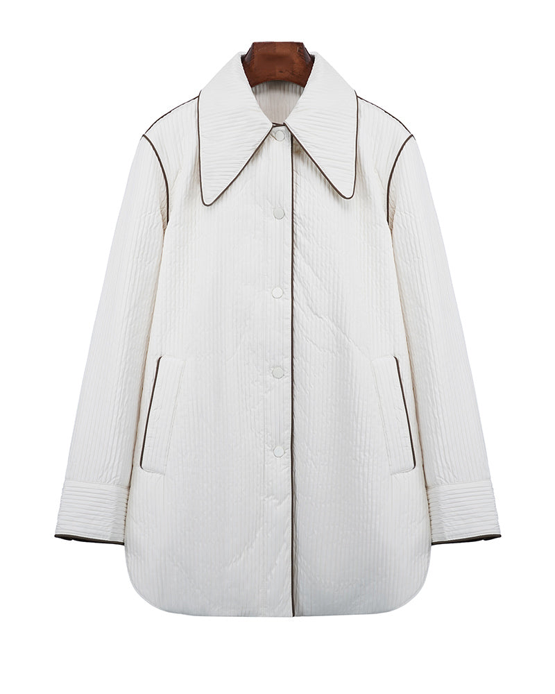 Color-Block Alpaca Jacket with Pointed Collar