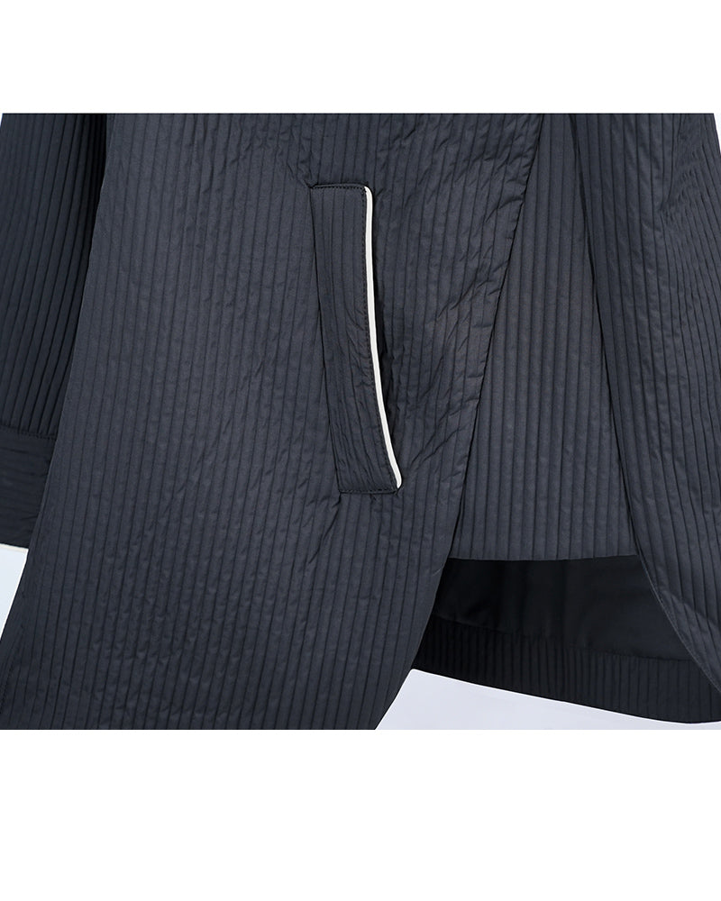 Color-Block Alpaca Jacket with Pointed Collar Suitpure