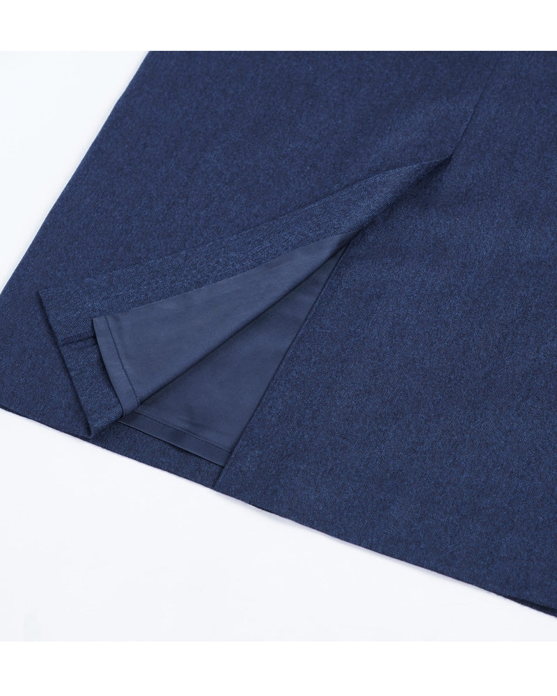 Vintage Blue Flannel Straight Skirt Suitpure