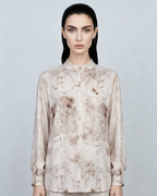 Women's Stand Collar Tie-Dye Long Sleeve Casual Blouse Suitpure