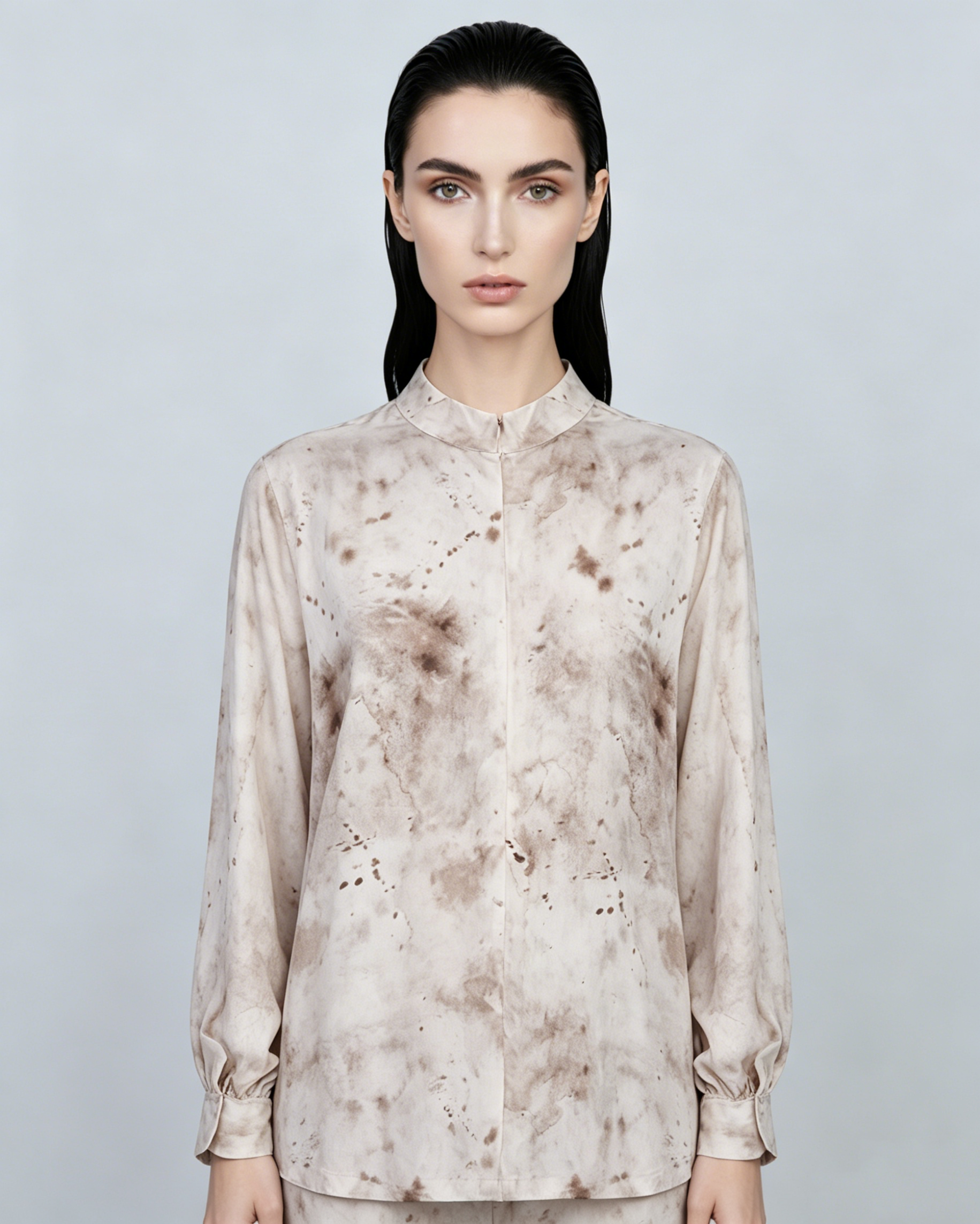 Women's Stand Collar Tie-Dye Long Sleeve Casual Blouse Suitpure