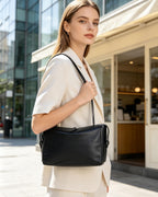 Women Smooth Black Genuine Leather Underarm Bag Suitpure