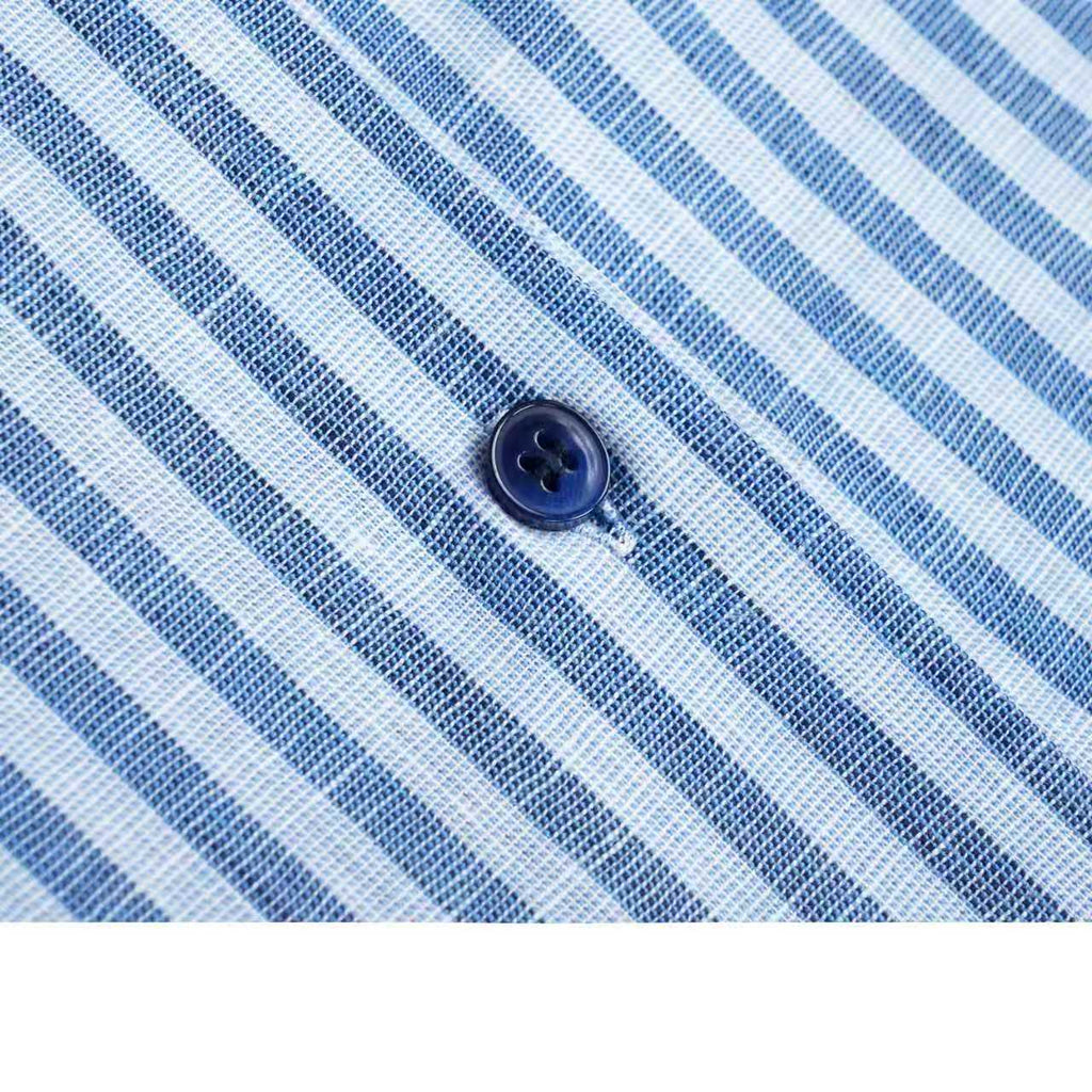 Holiday Nautical Style Loose Cotton Linen Striped Shirts Suitpure