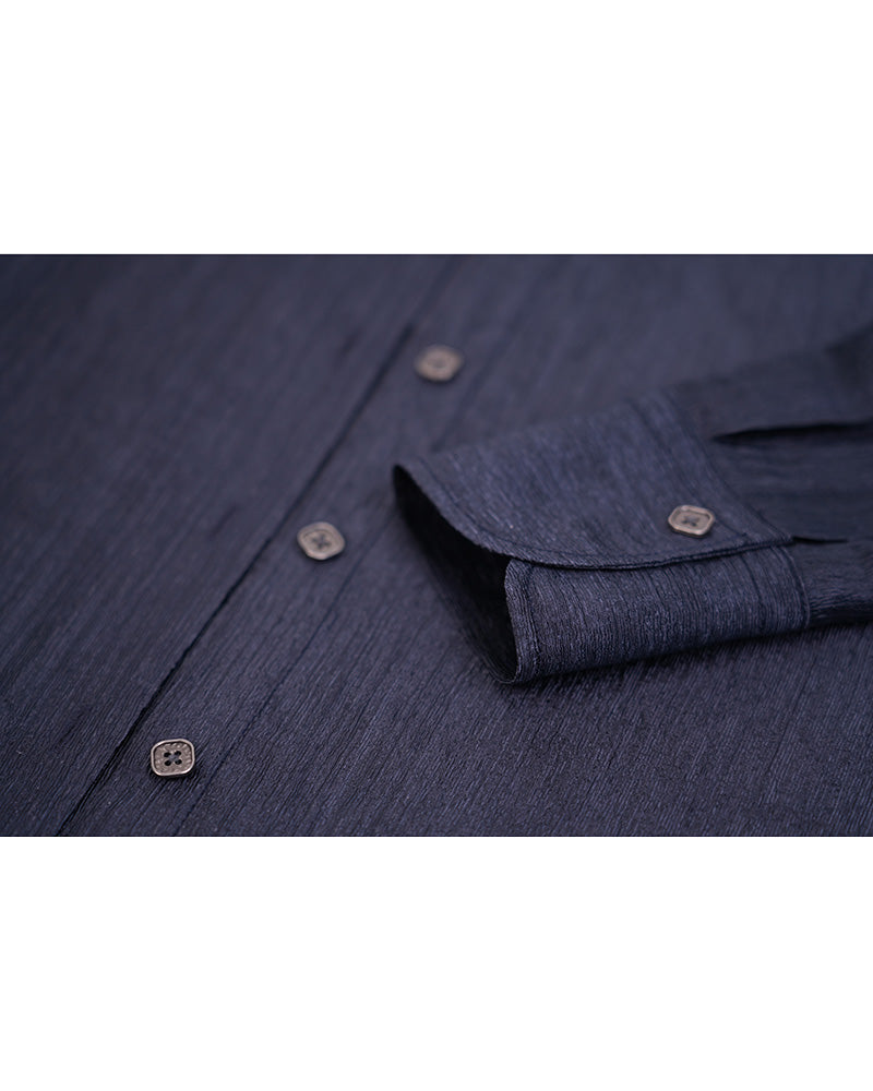 Navy Blouse with Self-Tie Ribbon Detail