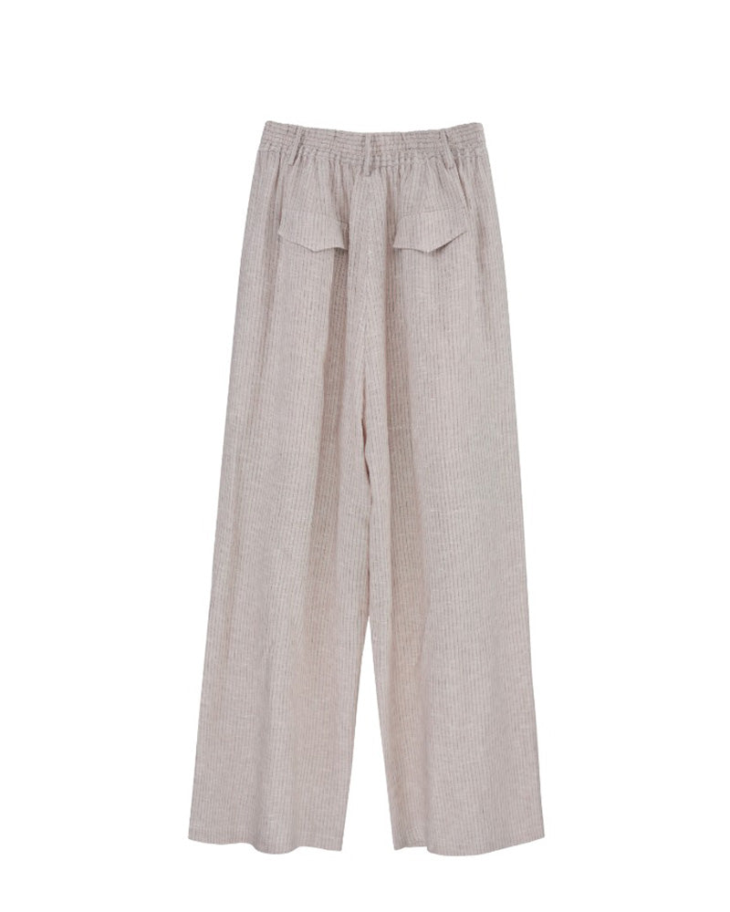 Relaxed Fit Linen Stripe Vest & Wide-Leg Pants Set Suitpure