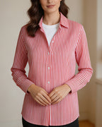 Red Linen Cotton French Collar Blouse Suitpure