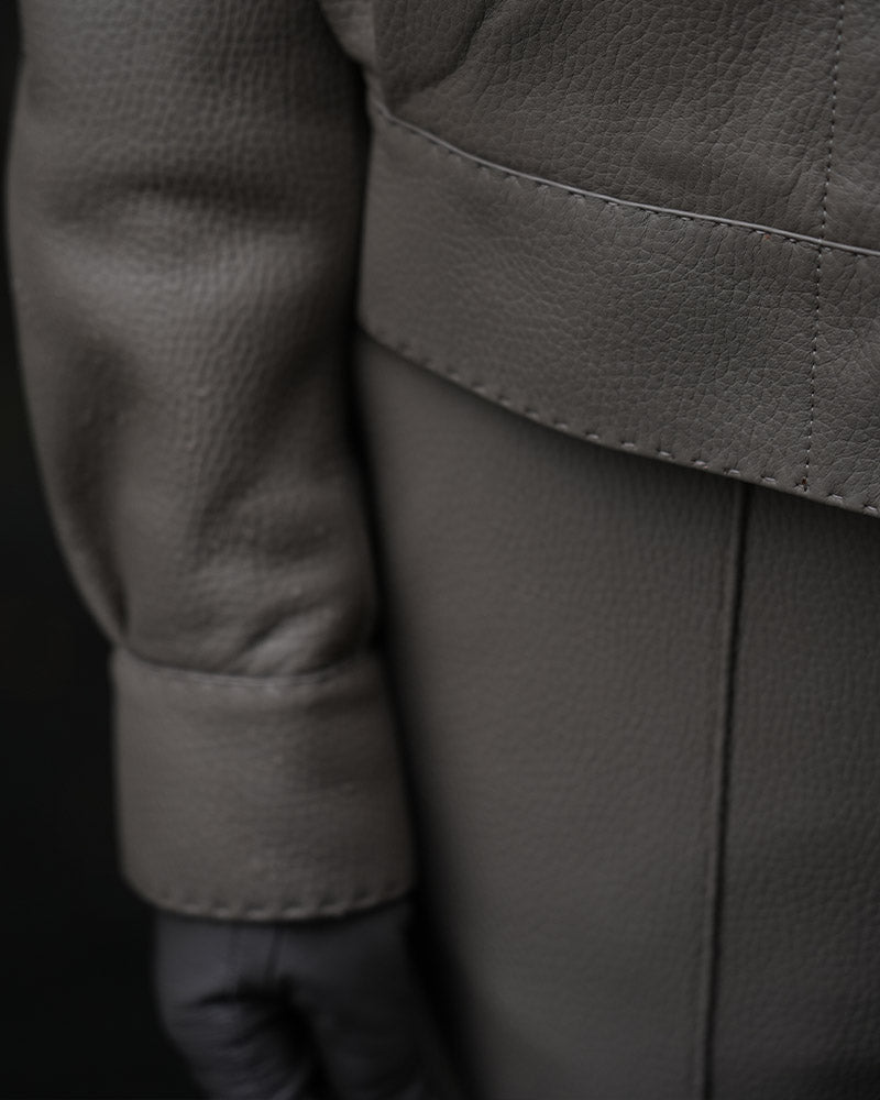 Mandarin Collar Crop Leather Jacket & Pants Set