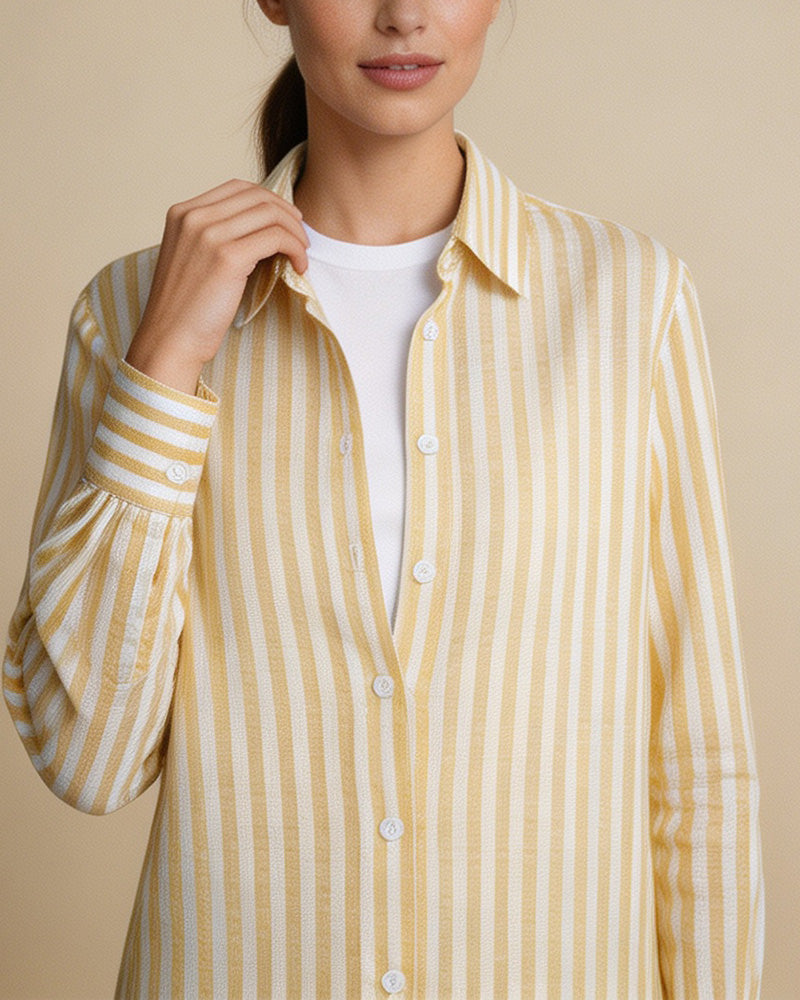 Yellow Stripe Linen Shirt Suitpure
