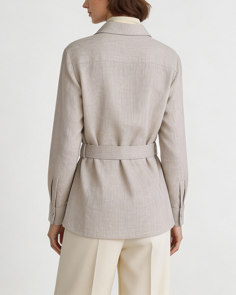 Hippie Textured Linen Blouse with Self-Tie Belt Suitpure