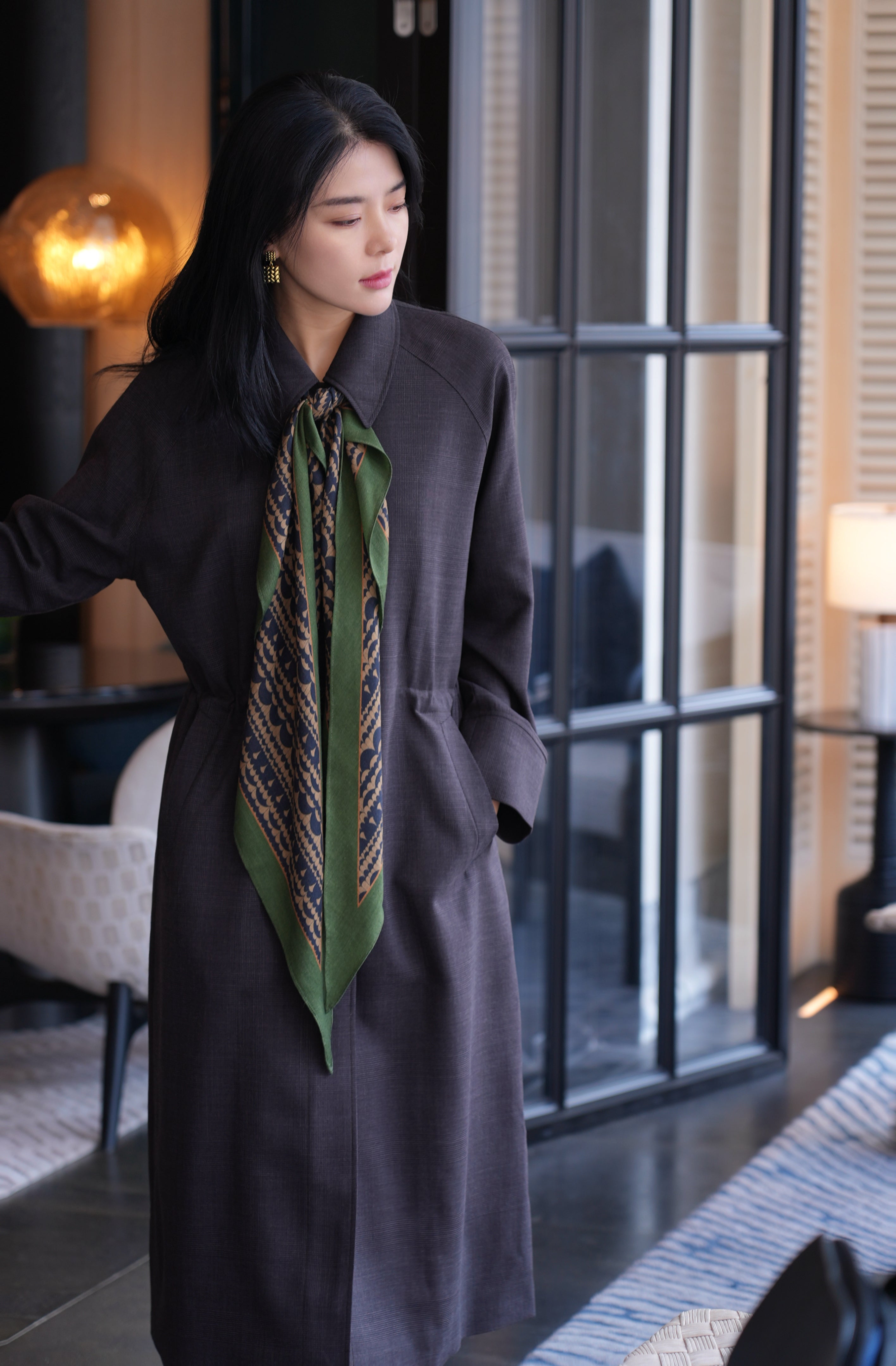 Versatile Trench Dress in Brown Check Suitpure