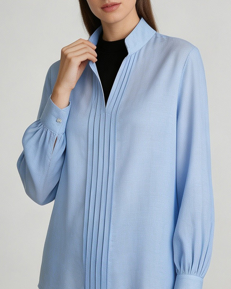 Mandarin Pullover Blouse with Lantern Puff Sleeves Suitpure