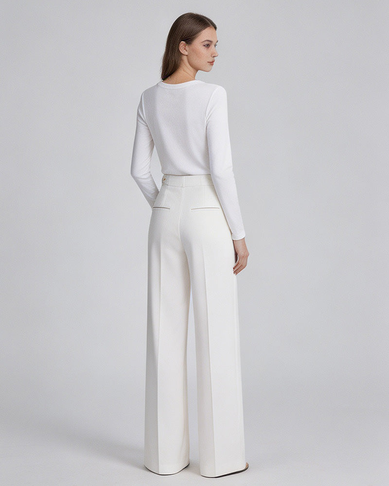 Acetate Cotton Long Straight Trousers with Belt Loops Suitpure