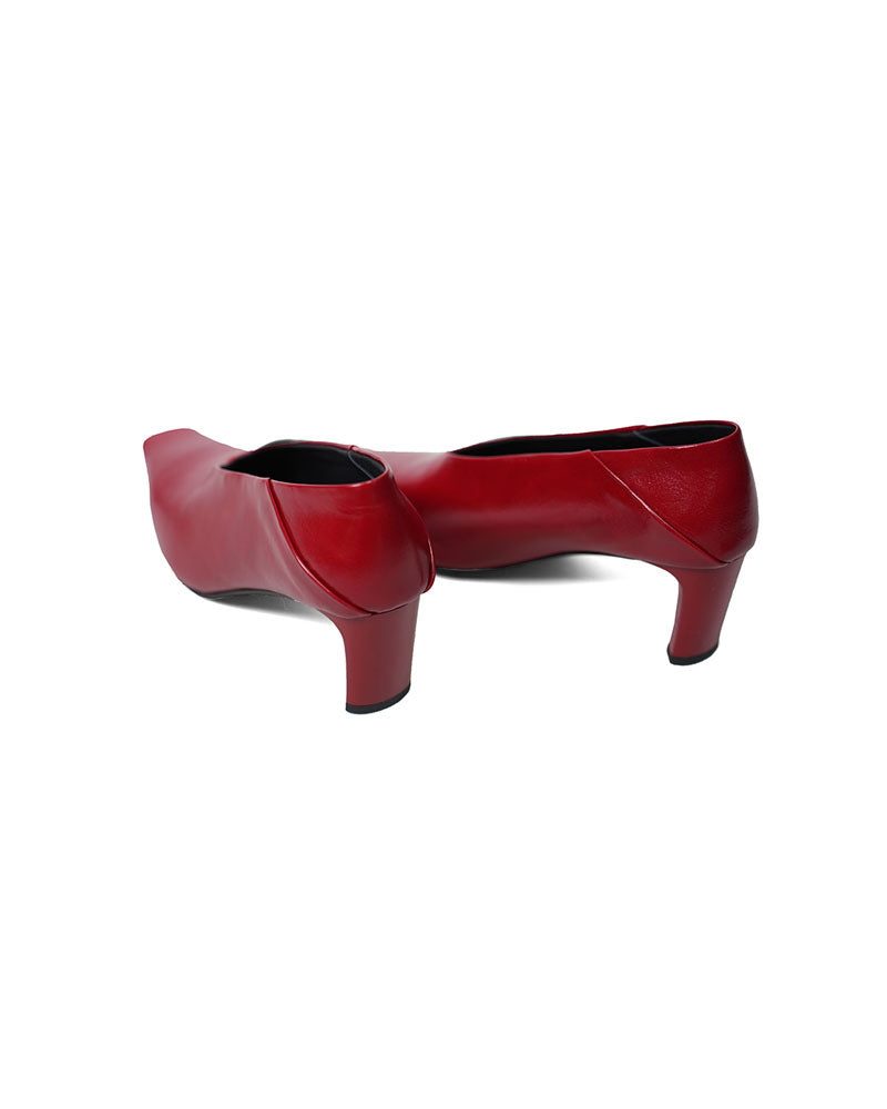 Women Bright Red Patent Leather Square Toe V Cut Block Heel Shoes Suitpure