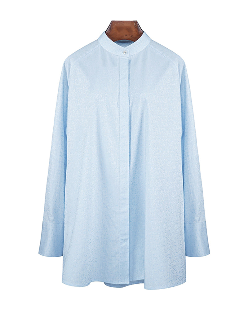 Pale Blue Jacquard Raglan Sleeve Oversized Shirt Suitpure