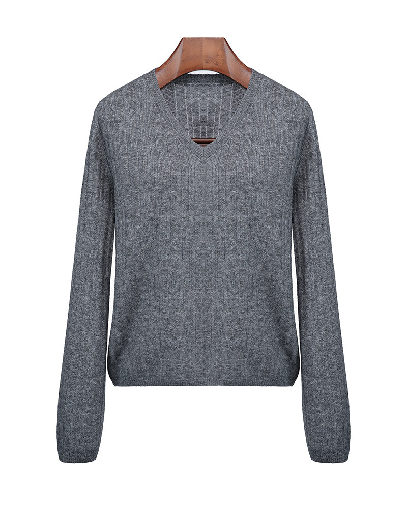 V-Neck Cashmere Sweater in Grey