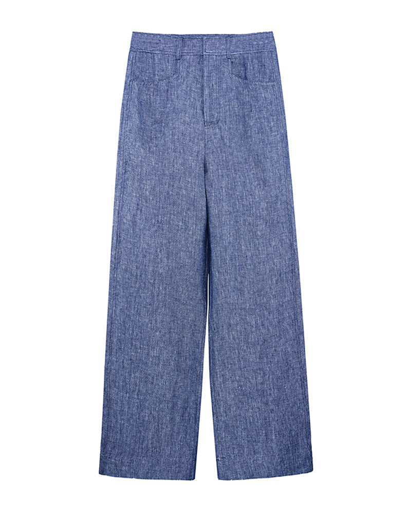 Japanese Linen Denim Wide-Leg Trousers | Yarn-Dyed Suitpure