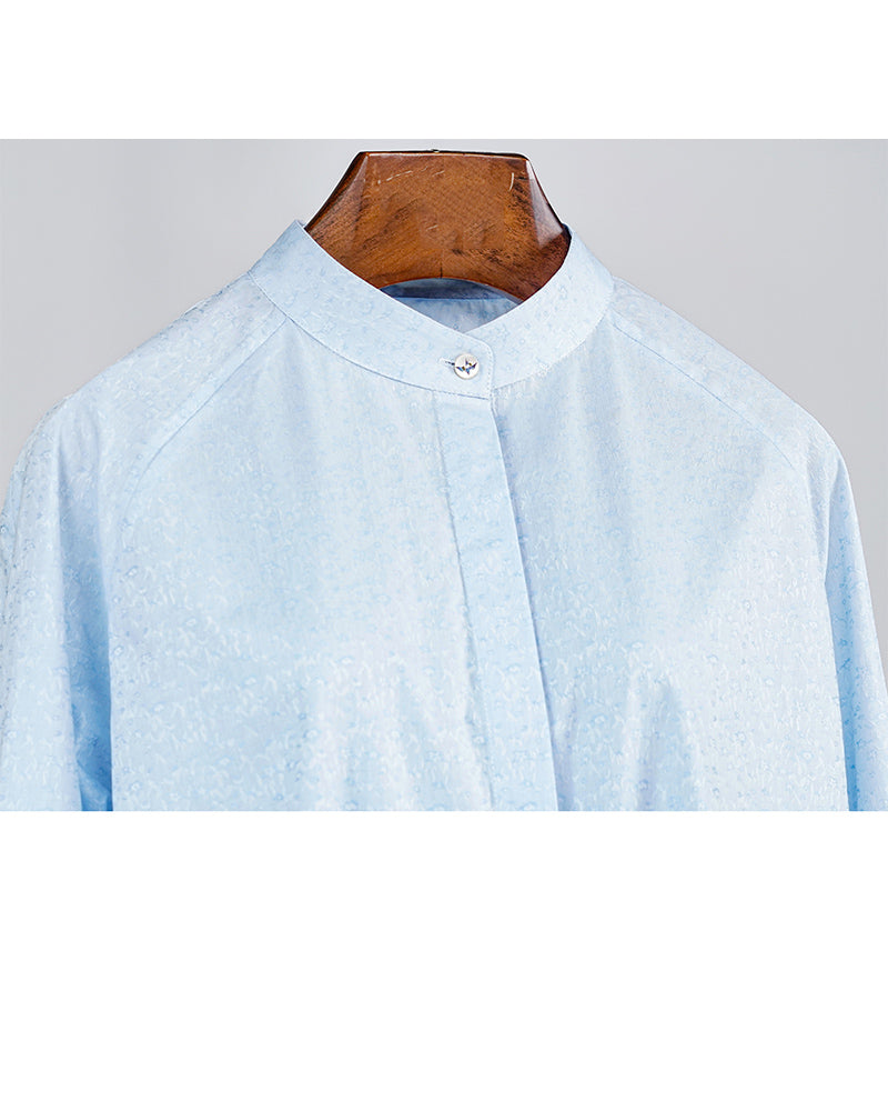 Pale Blue Jacquard Raglan Sleeve Oversized Shirt Suitpure