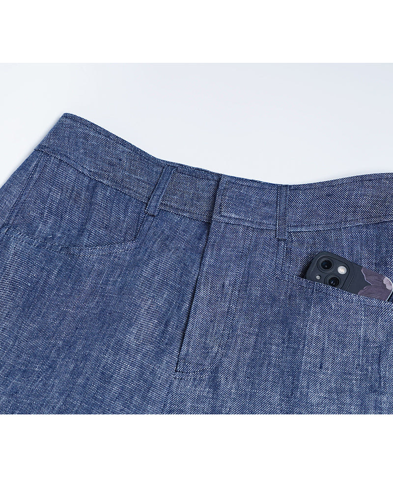 Japanese Linen Denim Wide-Leg Trousers | Yarn-Dyed Suitpure