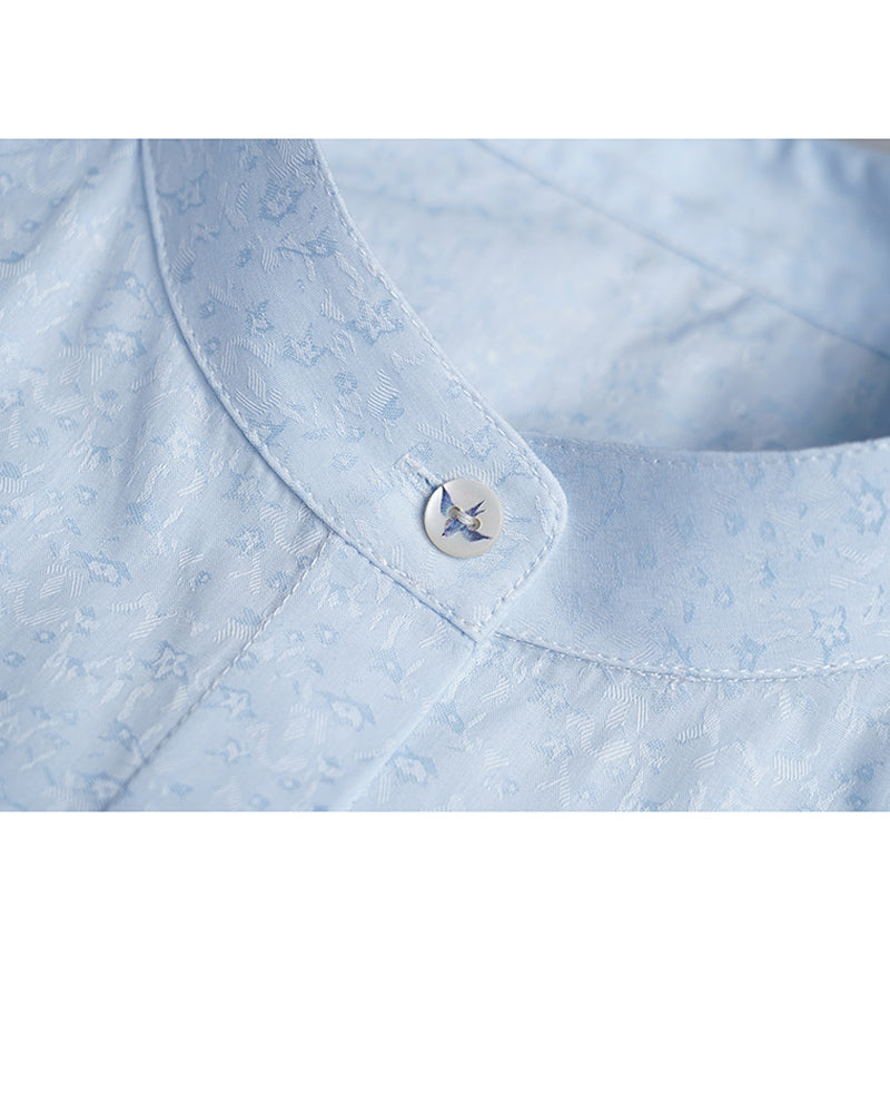 Pale Blue Jacquard Raglan Sleeve Oversized Shirt Suitpure
