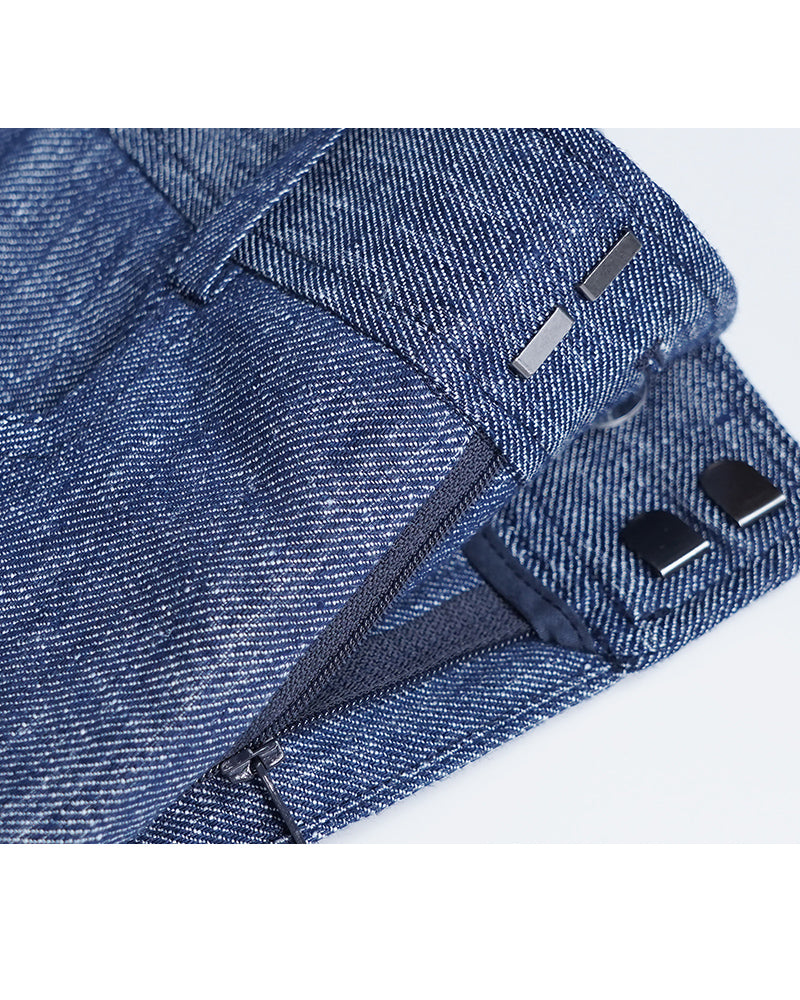 Japanese Linen Denim Wide-Leg Trousers | Yarn-Dyed Suitpure