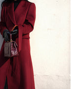 Peak Lapel Belted Coat in Deep Burgundy Suitpure