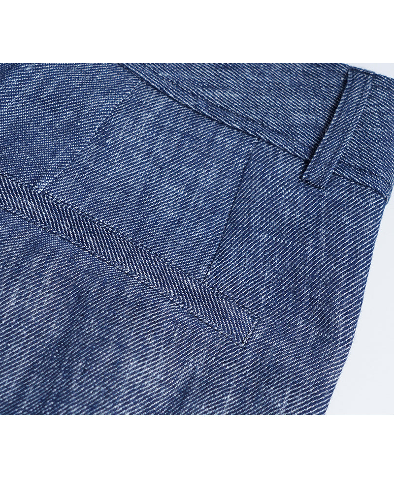 Japanese Linen Denim Wide-Leg Trousers | Yarn-Dyed Suitpure