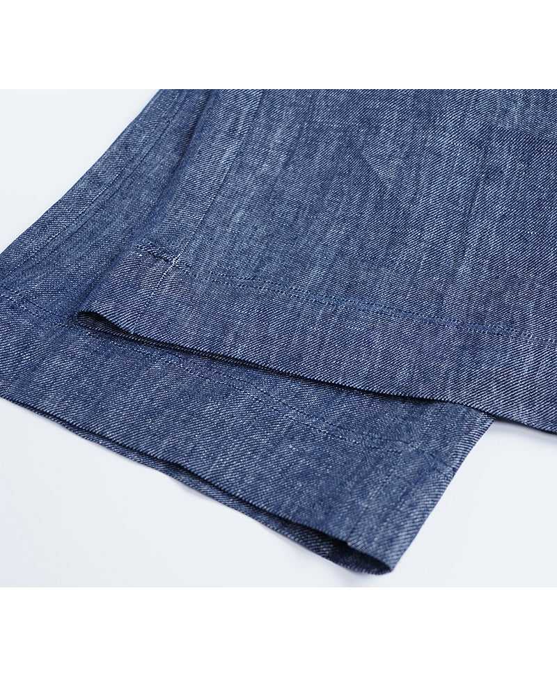 Japanese Linen Denim Wide-Leg Trousers | Yarn-Dyed Suitpure
