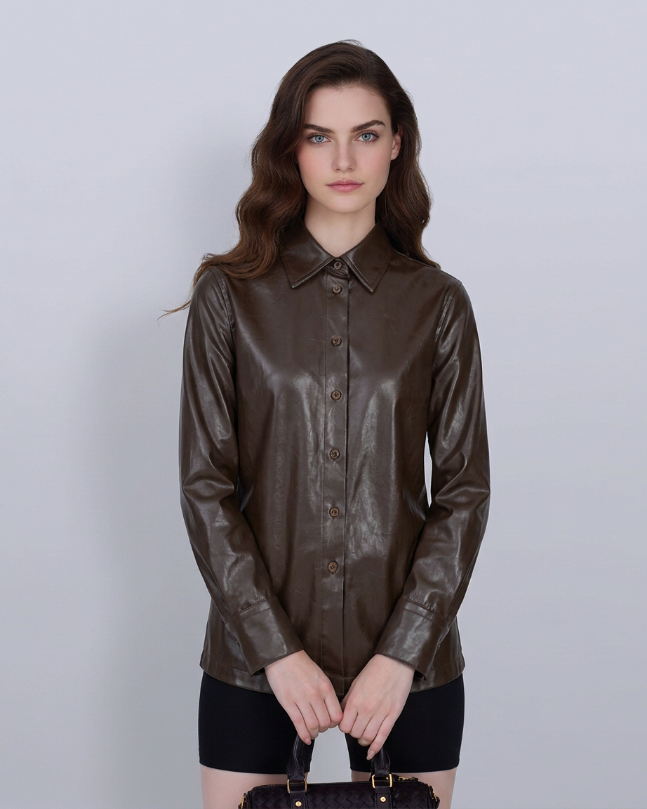 Ebony Brown Wax-Finish Textured Blouse