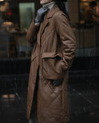 Diamond Quilted Leather Long Down Coat