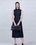 Acetate Mandarin Collar Sleeveless Dress
