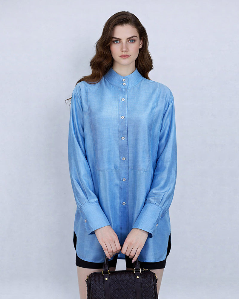 Airy Mandarin Collar Blouse for Spring/Summer