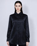 Black Cutout Jacquard Blouse  Minimalist Style