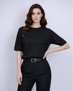 Black Textured Knit Short Sleeve Top