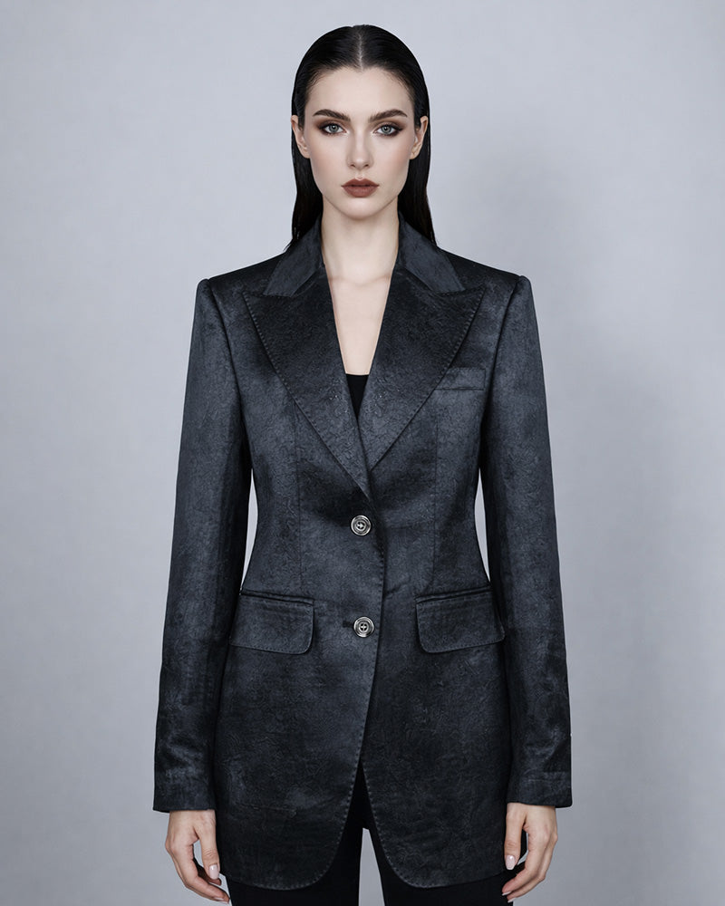 Black Textured Peak Lapel Blazer | Casual Sport Coat