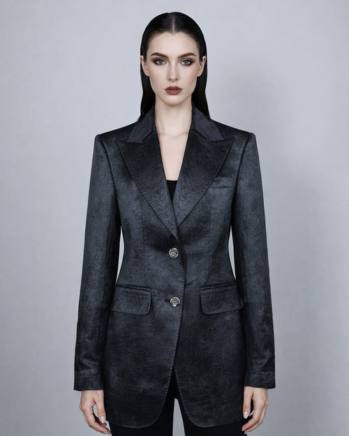 Black Textured Peak Lapel Blazer | Casual Sport Coat Suitpure