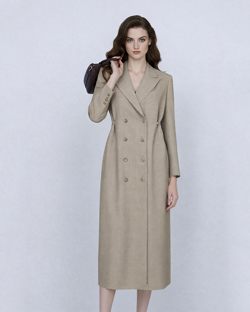 Camel Green Relaxed Dress | Self-Tie Waist