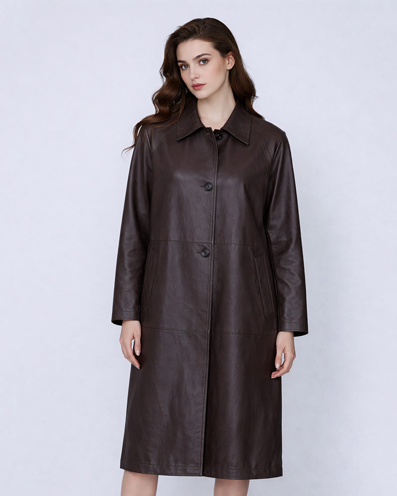 Camel Leather Trench Coat | Notch Lapel