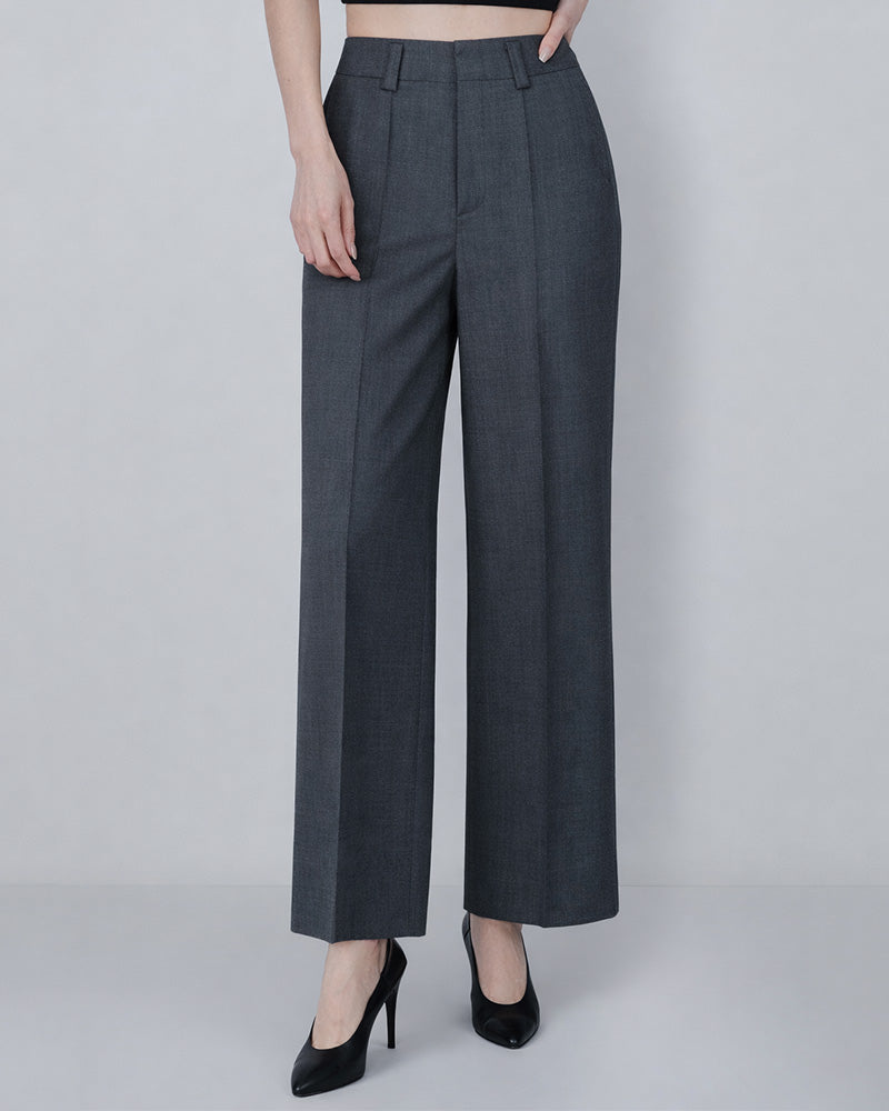 Charcoal Wool High-Waist Straight Trousers