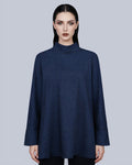 Ink Blue Mock Neck Pullover Blouse Suitpure