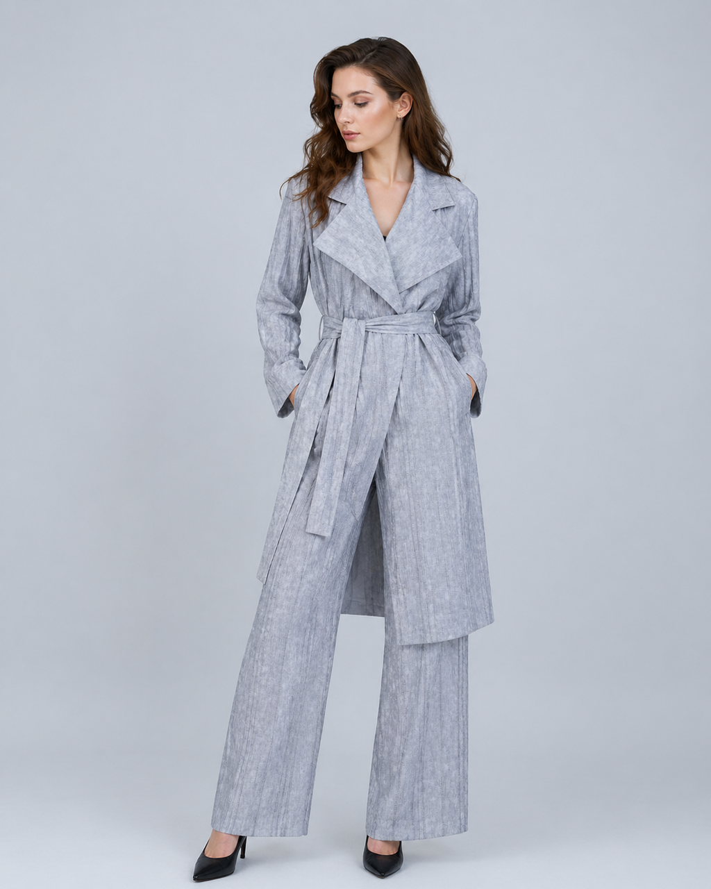 Lightweight Unlined Long Ink Stripe Trench Coat Suitpure