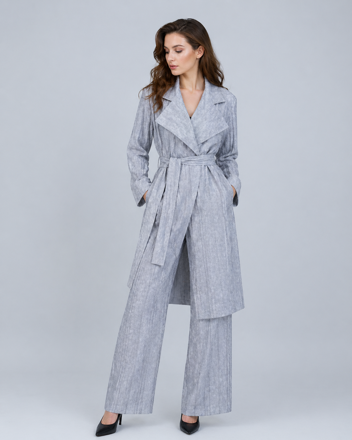 Lightweight Unlined Long Ink Stripe Trench Coat Suitpure