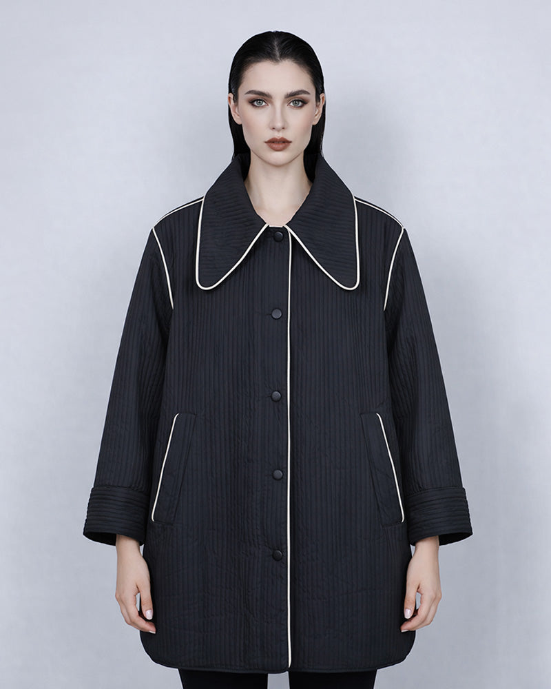 Color-Block Alpaca Jacket with Pointed Collar Suitpure