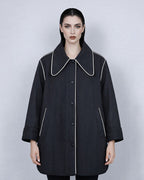Color-Block Alpaca Jacket with Pointed Collar Suitpure